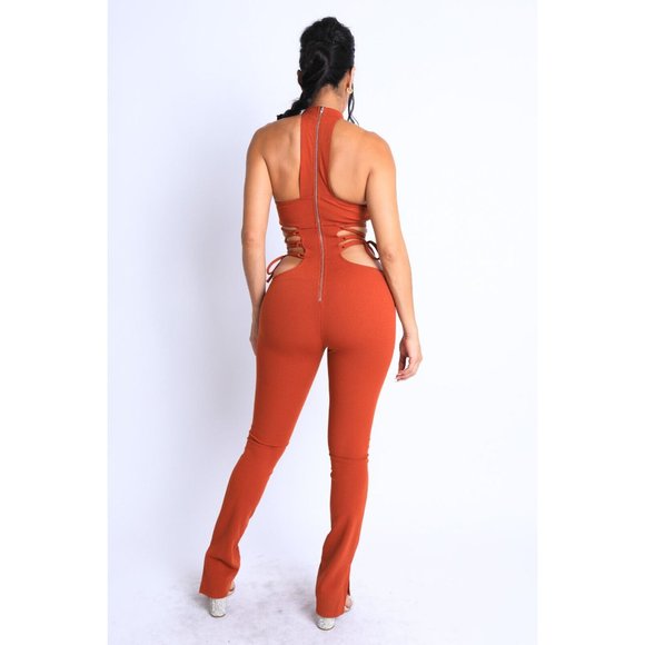 Women's Sexy Party Clubwear Cut Out Tie Detailed Grecian Neckline Jumpsuit - Picture 6 of 12